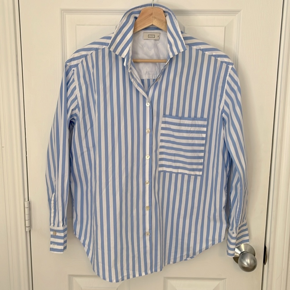 AYR The Deep End Button Down Shirt in Light Blue & White Stripes XS